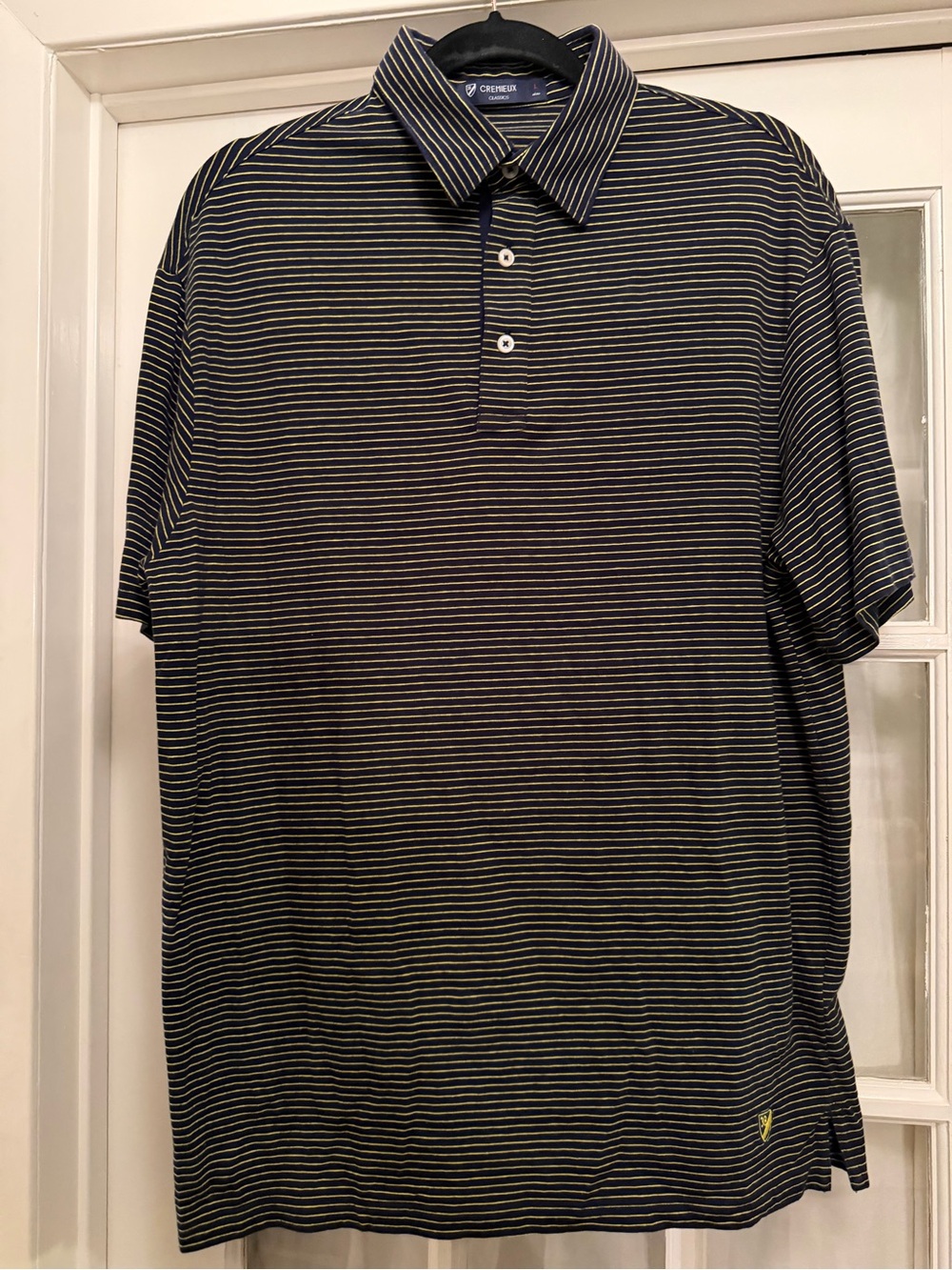 Daniel Cremieux Large Polo Navy Blue & Yellow Striped Golf Shirt